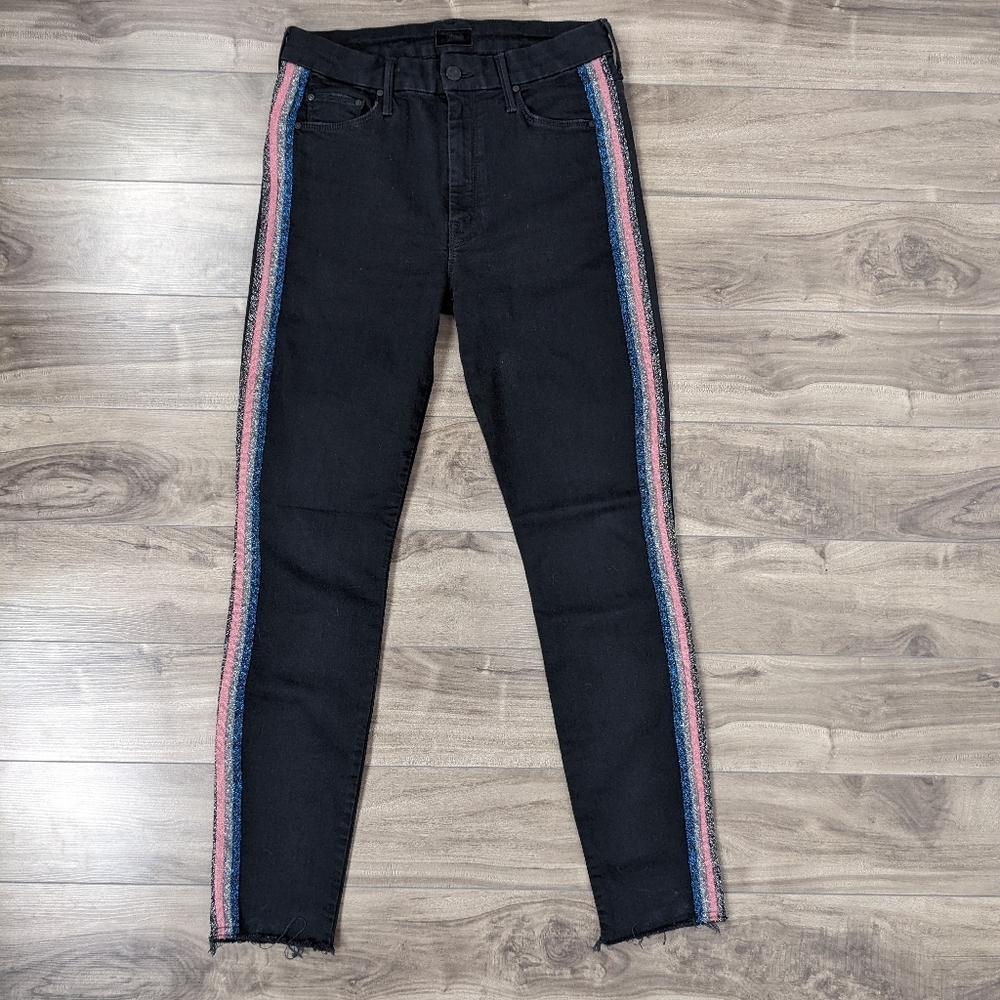 Mother High Waisted Looker Ankle Vray Guilty Glitter Racer Size 28